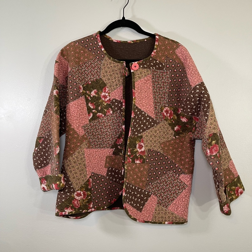 Vintage Pink & Brown Patchwork Floral Jean Jacket